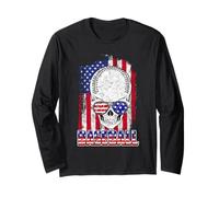 Baseball American Flag Skull Sunglass Patriotic 4th July Manga Larga