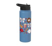 Baseball Coquette Bow Mom Mama Girls Women Stainless Steel Insulated Water Bottle