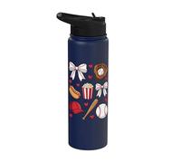 Baseball Coquette Bow Mom Mama Girls Women Stainless Steel Insulated Water Bottle