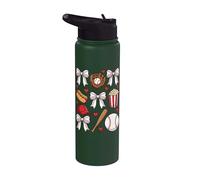 Baseball Coquette Bow Mom Mama Girls Women Stainless Steel Insulated Water Bottle