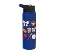 Baseball Coquette Bow Mom Mama Girls Women Stainless Steel Insulated Water Bottle