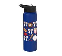 Baseball Coquette Bow Mom Mama Girls Women Stainless Steel Insulated Water Bottle
