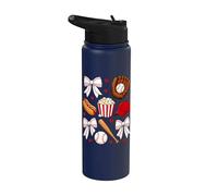 Baseball Coquette Bow Mom Mama Girls Women Stainless Steel Insulated Water Bottle