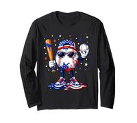 Baseball Drip Ice Cream American Flag 4th of July Boys Kids Manga Larga