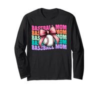 Baseball Mom Baseball Mama Mother's Day Mommy Coquette Bow Manga Larga
