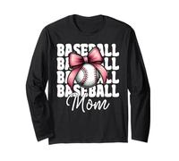 Baseball Mom Baseball Mama Mother's Day Mommy Coquette Bow Manga Larga