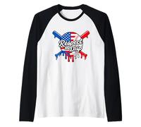 Baseball Respect The Drip American Flag Sport Lover Camiseta Manga Raglan