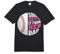Baseball Saying She Gets It from Her Dad Funny Baseball Dad Comfort Colors Adult Heavyweight T-Shirt