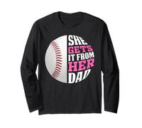 Baseball Saying She Gets It from Her Dad Funny Baseball Dad Manga Larga