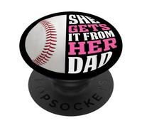 Baseball Saying She Gets It from Her Dad Funny Baseball Dad PopSockets PopGrip Adhesivo
