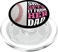 Baseball Saying She Gets It from Her Dad Funny Baseball Dad PopSockets PopGrip para MagSafe