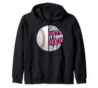 Baseball Saying She Gets It from Her Dad Funny Baseball Dad Sudadera con Capucha