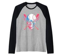 Baseball Skull With Crossed Bats Dripping Camiseta Manga Raglan