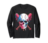 Baseball Skull With Crossed Bats Dripping Manga Larga