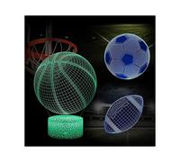 Baseketball Football Soccer 3D Night Light Lamp 16 Colors Led Illusion Lamp Gifts Remote Touch Control Changeable for Girls Boys Kids Child Young Adul
