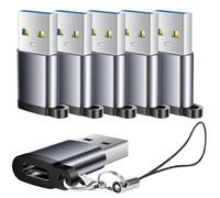 BaseNew Adaptador USB a USBC, Paquete de 6, Adaptador USB A a USB C, USB 3.0 a USB C Hembra, convertidor USB C OTG para iPhone, MacBook, portátil, Cargador, Juego de Coche, Gris