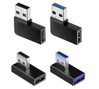 Basesailor Adaptador USB 3.0 90 Grados 4 Pack,Adaptador USBA Macho a Hembra Ángulo Izquierdo y Derecho,Extensión USB Forma L para Laptop,PC,Cargador Tipo A,Power Bank,CarPlay,Impresora,Teclado,Ratón