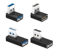 Basesailor Adaptador USB A Macho a Hembra 90 Grados 4 Pack,Conectores USB 3.0 Ángulo Arriba Abajo e Izquierda Derecha,Extensión USB Tipo A 5Gbps para CarPlay,Impresora,PS5 PS4,Laptop, Disco,Power Bank