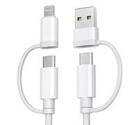 Basesailor Cable cargador múltiple rápido 60W 4 en 1,USB C a USB C Cable 3M con adaptador USB/Lightning para iPad 8ª 9ª 10ª generación,Air 4ª 5ª Mini 6ª,S20 S10 S9 S8 S7 FE,Tab S9 S8,Z Flip Fold 5