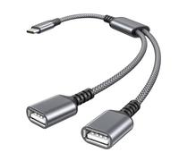 Basesailor Cable USB-C a Doble USB A 2.0 Hembra 0.3M,Divisor Tipo C Macho a 2 USBA OTG Concentrador Extensor Adaptador Convertidor 2 en 1 Hub para iPhone 17 16,Mac,iPad Air Mini,Galaxy S25 Ultra,A56