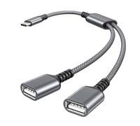 Basesailor Cable USB-C a Doble USB A 2.0 Hembra 1M,Divisor Tipo C Macho a 2 USBA OTG Concentrador Extensor Adaptador Convertidor 2 en 1 Hub para iPhone 17 16,Mac,iPad 10,Mini,Galaxy S25 S24 Ultra