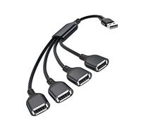 Basesailor Cable USB Distribuidor 4 Puertos 0,3 m, 4 en 1 Tipo A Macho a Hembra Splitter Nylon Multi Cordón, Multiple Portalámparas Extender Hub Cargador Split para Mac,PC,TV,Car,PS4 PS5,Xbox One X/S