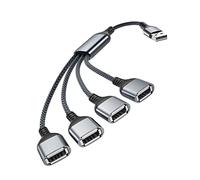 Basesailor Cable USB Distribuidor 4 Puertos 0,3 m, 4 en 1 Tipo A Macho a Hembra Splitter Nylon Multi Cordón, Multiple Portalámparas Extender Hub Cargador Split para Mac,PC,TV,Car,PS4 PS5,Xbox One X/S
