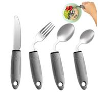BaseSmall Utensilios adaptativos (juego de cocina de 4 piezas) con peso, utensilios adaptativos en ángulo de 42° para pacientes con Parkinson, temblores de manos, artritis y ancianos, utensilios de