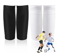Basetousual 2 Pares Calcetines para Espinilleras, Malla Transpirable, Sujeta Espinilleras Futbol, Espinilleras Futbol Niño, Fáciles de Quitar para Niños, Adolescentes y Adultos (Blanco y Negro)