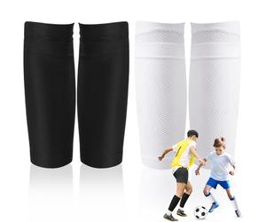 Basetousual 2 Pares Calcetines para Espinilleras, Malla Transpirable, Sujeta Espinilleras Futbol, Espinilleras Futbol Niño, Fáciles de Quitar para Niños, Adolescentes y Adultos (Blanco y Negro)