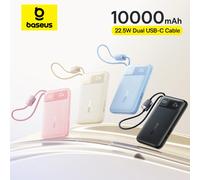 Baseus 10000mAh Power Bank 22,5 W Cable de USB-C dual incorporado carga rápida más delgada para iPhone 17 Pro Max Samsung S25 Xiaomi Poco 22.5W Beige