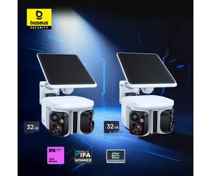 Baseus 2Pcs Security X1 Pro, Cámara Dual Inalámbrica para Exteriores, Cámara 3K con Panel Solar, Reconocimiento Facial, Cámara Inteligente con IA, con Tarjeta SD de 32G