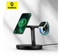 Baseus 3 en 1 20W soporte de cargador inalámbrico magnético para teléfono iPhone 15 14 Pro Airpods Apple Watch soporte de estación de carga rápida Add 24W EU Plug