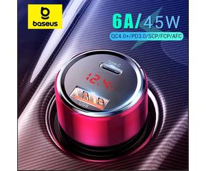 Baseus 45W cargador de coche QC 4,0 3,0 para Xiaomi Huawei Supercharge SCP Samsung AFC carga rápida PD USB C carga de teléfono portátil