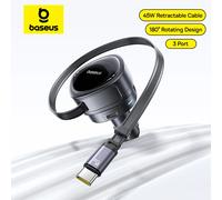 Baseus 60W Cargador de coche 45W Cable retráctil 3 puertos Carga rápida 180 ° Cargador de teléfono de coche giratorio para portátil iPhone Samsung
