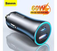 Baseus 60W Metal USB tipo C cargador de coche carga rápida SCP AFC QC 4,0 PD 27W USBC cargador de teléfono para iPhone Xiaomi Huawei Samsung