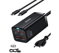 Baseus 65 W Cargador GAN USB C, Cargador PD GaN3 con 4 Puertos (2USB-C + 2USB) con Cable de CA de 5 Pies para MacBook Pro/Air, USB-C Laptop,Xiaomi, iPhone 16/16Pro/15,Samsung S24U
