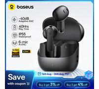 Baseus Bass BS1 NC -40dB Auriculares inalámbricos ANC adaptables en tiempo real Auriculares semiabiertos Bluetooth 6,0 LDAC Audio de alta resolución 6 micrófonos AI ENC White