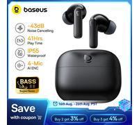 Baseus Bass EP10/BP1 NC -43dB Auriculares Inalámbricos con Cancelación de Ruido ANC, Bluetooth 6.0, Auriculares Intrauditivos Inalámbricos con 4 Micrófonos White