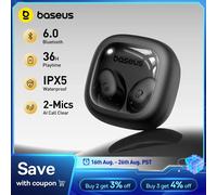 Baseus Bass WM02s Auriculares inalámbricos Bluetooth 6.0 TWS Mini y compactos, cómodos de usar, 36 horas de duración de batería, IPX5 White