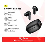 Baseus Bowie E19 auriculares inalámbricos Bluetooth 5,3 graves grandes controladores de 12mm IPX5 auriculares impermeables 33 horas de duración de la batería Black