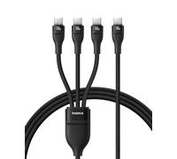 Baseus Cable de carga múltiple 3 en 1 de 100 W USB C a USB-C, cable de carga rápida trenzado de 1,5 m, cable de carga tipo C para iPhone 16 Pro Max, serie 15, MacBook, iPad, etc. (serie flash 3)
