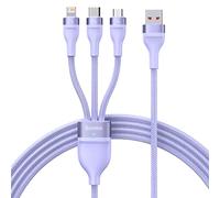 Baseus Cable USB 3 en 1 Flash Series, USB-C + Micro USB + Lightning, 100 W, 1,2 m (Morado)