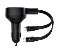 Baseus Cargador de Coche con Cable USB-C + Lightning 3A, 30 W (Negro)