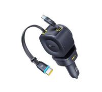 Baseus Cargador de Coche Retráctil 163W, Adaptador de Carga Rápida 4 Puertos USB-C/USB con Doble Cable de 67W Integrado, Ajustable 450°, Cargador Compacto para Portátiles, Tabletas, Smartphones