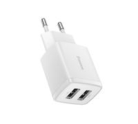 Baseus Cargador de red compacto con doble salida USB-A de 10,5 W, Blanco