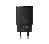 Baseus Cargador de red compacto con doble salida USB-A/USB-C de 20 W, Negro