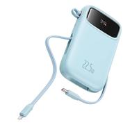 Baseus Cargador portátil de carga rápida con cable de salida USB-C e iOS integrado, batería portátil con pantalla LED (azul, miliamperios horas, 10000)