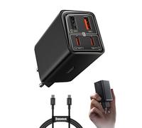 Baseus Cargador USB C, 65 W GAN 6 USB C, Cargador rápido múltiple para MacBook Pro, iPad Pro, Steam Deck, DELL XPS 13, iPhone/Galaxy, Pixel, tabletas, Black