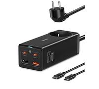 Baseus Cargador USB C Carga Rapida 65W, GAN III Portatil Cargador con Doble Tipo C+1 Toma de CA+2 USB-A, Charger Multiple para iPhone/MacBook Pro/Air, iPad, Galaxy, Xiaomi, Huawei, Pixel, Steam Deck